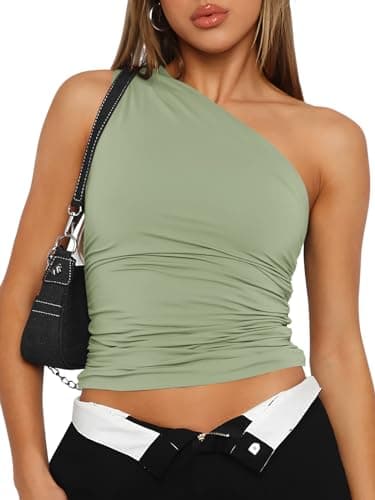 Trendy Queen Womens Going Out Tops Summer Spring Tank Crop Outfit Cute Y2k Shirts Corset Fashion Workout Clothes 2025 Green XS - Image 1