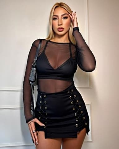 ZNVGIRL Women's Basic Mesh Sheer Tops Long Sleeve See Through Swimsuit Cover Ups T Shirt (Long Style Black,S) - Image 2