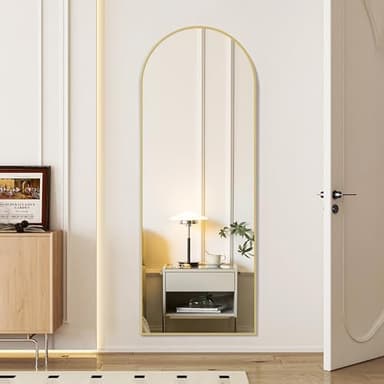 Simple Deluxe Arched Mirror Full Length, 59"x16", Body Wall Mirror with Shatter-Proof Glass, Gold Aluminum Frame, Floor-Standing, Wall-Mounted, Leaning - Image 2
