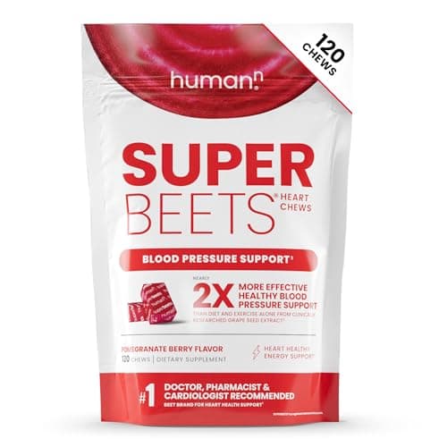 HumanN SuperBeets Heart Chews, Nitric Oxide and Blood Pressure Support, Grape Seed Extract & Non-GMO Beet Root Powder Energy, Pomegranate Berry Flavor, 120 Count - Image 1