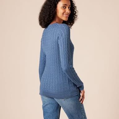 Amazon Essentials Women's Lightweight Long-Sleeve Cable Crewneck Sweater (Available in Plus Size), Blue Heather, Small - Image 3