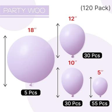 PartyWoo Pastel Purple Balloons 120 pcs Different Sizes Pack of 18 12 10 5 Inch Light Pastel Purple Lavender Lilac Balloon Arch Kit Garland for Baby Shower Birthday Party Decorations Purple-Q10 - Image 2