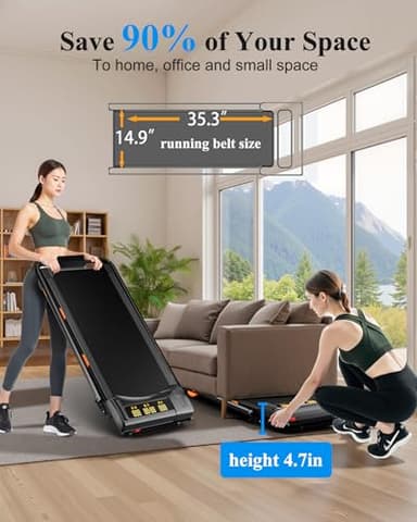 3.5HP Incline Walking Pad Treadmill with Folding Slope Foot & Handrail, Full Screen Display Treadmill for Home, Small Spaces, Double Deck Small Treadmills 300 lb Capacity - Image 7