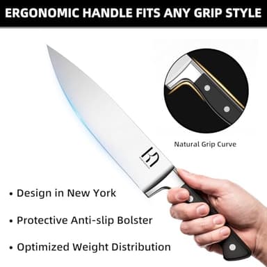 KnifeSaga Knife Set, 15 Pcs Kitchen Knife Block Set, Enduring Razor-Sharp Japanese High Carbon Stainless Steel Chef Knife Set with Block and Sharpener, Premium Black Knives Set for Kitchen - Image 4