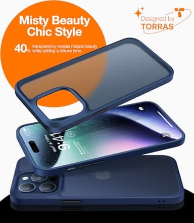 TORRAS Shockproof for iPhone 15 Pro Max Case Blue, [12FT Military Grade Drop Tested] Translucent Slim Protective Matte Hard Back Phone Case for 15 Pro Max 5G Guardian, Navy Blue Titanium - Image 8