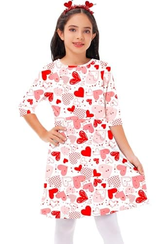 Valentines Dresses for Little Girls Love Heart Holiday Dress Funny Print Swing Midi Dress 5-6 Years - Image 3