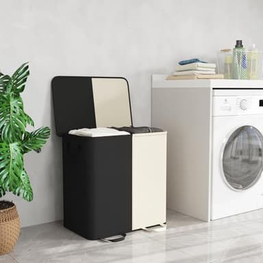 Lifewit Double Laundry Hamper with Lid and Removable Laundry Bags, Large Collapsible 2 Dividers Dirty Clothes Basket with Handles for Bedroom, Laundry Room, Closet, Bathroom, College, 136L White&Black - Image 6