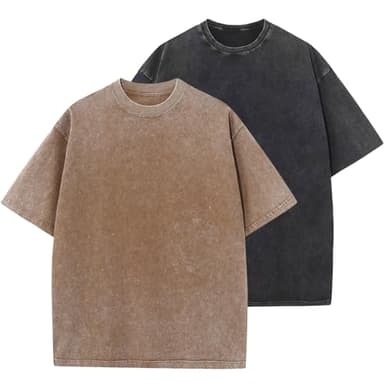 2 Pack Men's Oversized Cotton T-Shirts Loose Fit Vintage Tee Short Sleeve Casual Tshirts Solid Tops(BKCF,2XL) - Image 1