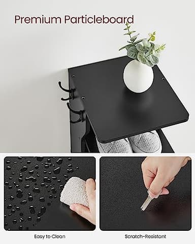 VASAGLE 7-Tier Vertical Shoe Rack, Narrow Shoe Storage Organizer with Hooks, Slim Corner Tower Shelf, Space-Saving for Entryway and Bedroom, Black ULBS200T16 - Image 8