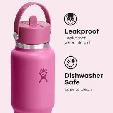 Hydro Flask Travel Water Bottle - Insulated Stainless Steel - Wide Straw Lid, Non Spill, Leakproof in 32 Oz Reef Pink - Image 4