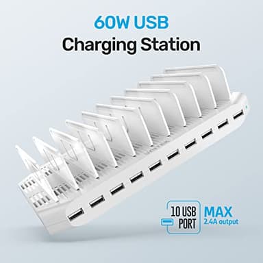 Unitek Multi Charging Station, 10-Port USB Charger for Multiple Device with SmartIC Tech and Adjustable Dividers, Organizer Stand Compatible with iPad, Tablet, Kindle, iPhone - Image 2