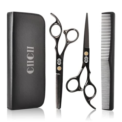 CIICII Hair Cutting Scissors Shears Kit, Professional Hairdressing Scissors Set (Hair Beard Trimming Shaping Grooming Thinning Shears) for Men Women Hairdresser Home Salon Barber Haircut Kit (Black) - Image 1