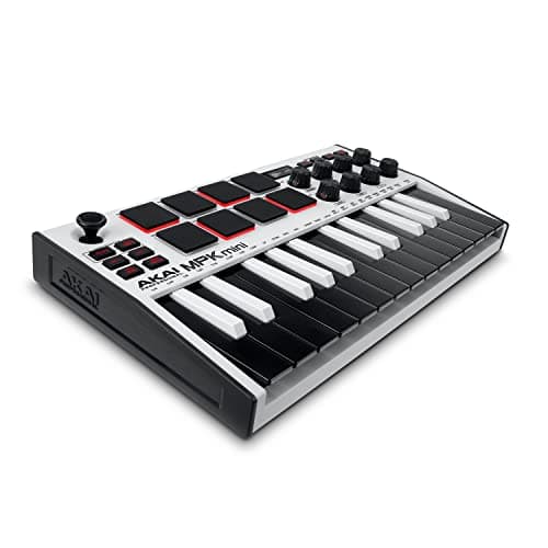 Akai Professional MPK Mini MK3 - 25 Key USB MIDI Keyboard Controller With 8 Backlit Drum Pads, 8 Knobs, Music Production Software and Native Instruments Sound Package (NKS Integration), White - Image 1