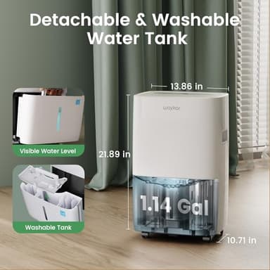Waykar 80 Pints 2025 Energy Star Dehumidifier for Spaces up to 5,000 Sq. Ft for Basement and Home, Large Room with Drain Hose and 1.14 Gallons Water Tank - Image 7