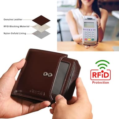 Ciephia Men's Genuine Leather Wallets with Zipper Coin Pocket, RFID Blocking Short Vintage Bifold Wallet Large Capacity Multi Credit Card Slots ID Windows Gifts for Him - Image 4