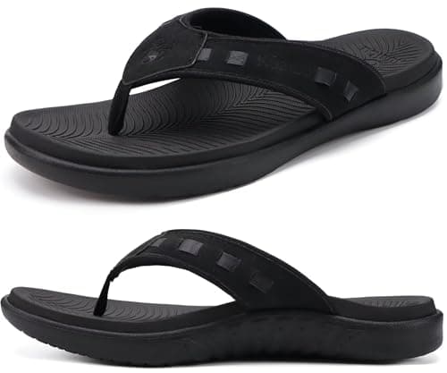 KuaiLu Mens Leather Sport Flip Flops Comfort Orthotic Thong Sandals with Plantar Fasciitis Arch Support for Outdoor Summer - Image 1