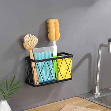 YIGII 3 Pack Adhesive Cabinet Organizer - Wall Mounted Pantry Door Organizer Bin Holder for Tupperware Lid Kitchen Wall Under Sink Basket Slim Space Black Stainless Steel - Image 7