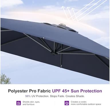 PURPLE LEAF Patio Umbrella with Base 10 Feet Outdoor Cantilever Square Umbrella Aluminum Offset Umbrella with 360-degree Rotation for Garden Deck Pool Patio, Navy Blue - Image 5
