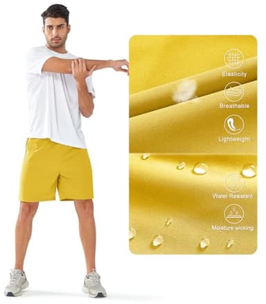 NORTHYARD Men's Athletic Running Shorts Quick Dry Workout Shorts Lightweight Sports Gym Basketball 7"/ 9"/ 5" Tennis Hiking Exercise Yellow-7 inches L - Image 5