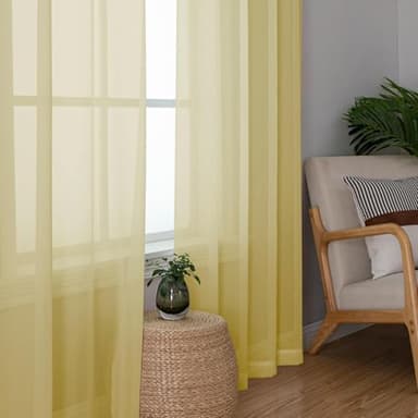 Aiyufeng Yellow Sheer Curtains 2 Panel Sets 90 Inches Long - Transparent Light Weight Soft Yellow Window Treatment Panels for Study Room/Living Room/Guest Room, Per Panel W42 X L90 inches - Image 5