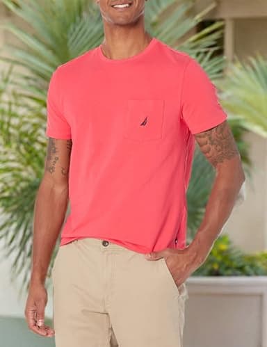 Nautica mens Solid Crew Neck Short-sleeve Pocket T-shirt T Shirt, Melon Berry, XX-Large US - Image 5