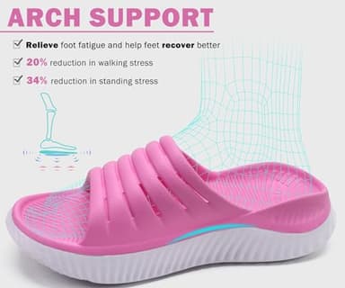 KuaiLu Womens Recovery Sandals Comfortable Plantar Fasciitis Arch Support Ladies Orthopedic Open Toe Slip On Running Sport Walking Slides Thick Athletic Cushion Slippers Summer Sliders Pink Size 6 - Image 4