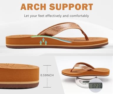 ONCAI Women's Flip Flops Comfortable Summer Beach Thong Sandals for Women 2025 with Cushion Walking Arch Support Yoga Mat Indoor Outdoor Soles Khaki Size 7 - Image 4