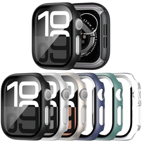 JERXUN 6 Pack Case with Tempered Glass Screen Protector for Apple Watch Series 11 Series 10 46mm, Ultra-Thin Scratch Resistant Full Protective Hard PC Bumper Cover for Apple Watch 46mm - Image 1