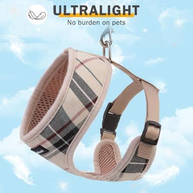 SCENEREAL No Pull Dog Harness Collar and Leash Set for Small Sized Dogs, Soft Mesh Step in Plaid Harnesses for Fall Winter, Adjustable Pet Vest for Outdoor Walking Training and Running - Image 2