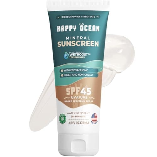 Happy Ocean SPF 45 Biodegradable Reef Safe Sunscreen for Face & Body, Non-Nano Zinc Oxide, Natural Fragrance Free Non Toxic Organic Mineral Sunscreen, Travel Size Reef Friendly Mineral Based 2.5 Fl Oz - Image 1