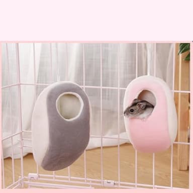 TTMIMIK Hamster Bed Hideout Hamster House Cute Habitat Warm & Cozy Cage Hammock Set Small Pet Cage Hammock Small Pet Washable (Grey, M) - Image 4