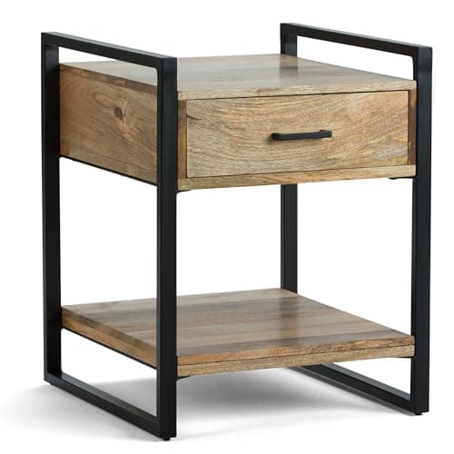 SIMPLIHOME Riverside SOLID MANGO WOOD and Metal 20 inch Wide Rectangle Modern Industrial End Side Table in Natural for the Living Room and Bedroom - Image 1