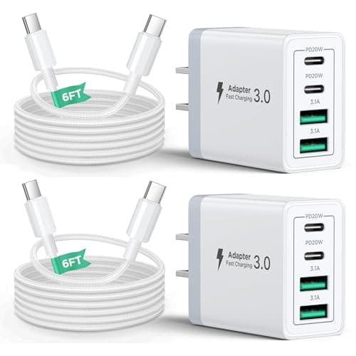 40W USB C Charger Block, 2Pack 4-Ports Type C Fast Phone Charging Cube with 6FT USBC to USBC Cord, Multiport Wall Plug Power Brick Box Compatible with iPhone, Samsung, iPad Pro, Cellphones Charger - Image 1