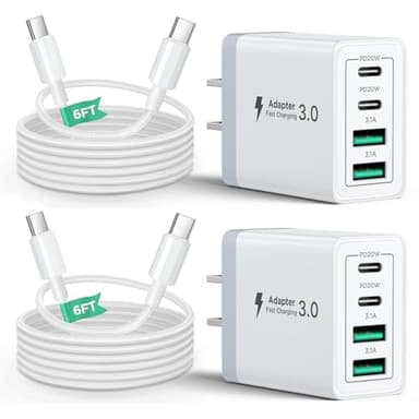 40W USB C Charger Block, 2Pack 4-Ports Type C Fast Phone Charging Cube with 6FT USBC to USBC Cord, Multiport Wall Plug Power Brick Box Compatible with iPhone, Samsung, iPad Pro, Cellphones Charger - Image 1
