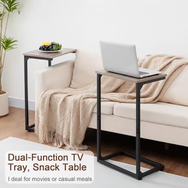 AMHANCIBLE C Shaped End Tables Set of 2, Couch Side Tables That Slide Under, TV Trays for Living Room, Bedroom, Small Space, Sofa, Grey HET02BGY - Image 6