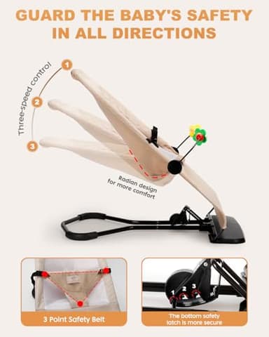 Bouncer Seat for Babies 0-12 Months, Baby Bouncer forBreathable and Comfortable Cushion, Three HeightAdjustments, Baby Rocker Portable Folding andDetachable, Ergonomic Baby Seat - Image 2