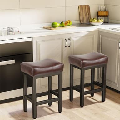 Raynesys Counter Height Bar Stools Set of 2, 24 Inch Barstools for Kitchen Island Counter, Bonded Leather Kitchen Stools with Thick Saddle Seats & Heavy Duty Metal Base, Easy Assembly, All Black - Image 6