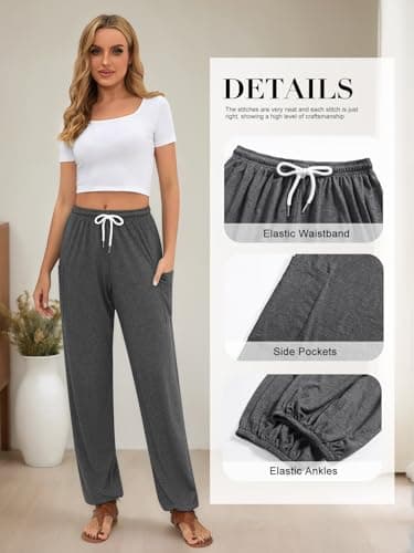 QIANXIZHAN Women's Harem Pants, Hippie Palazzo Pants Boho Joggers Yoga Clothes with Pockets Dark Grey 2XL - Image 4