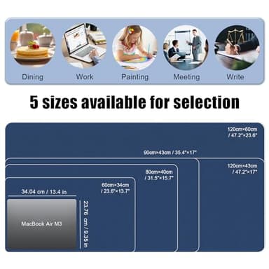 BLESWIN Large Desk Pad Mat 47.2"" x 17"", Office Desk Mat, Non-Slip PU Leather & Cork Desk Blotter for Keyboard and Mouse, Large Desk Mat, Large Mouse Pad for Office & Home(Dark Blue) - Image 4