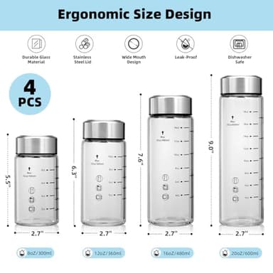 Glass Juice Bottles 4 Pack 16 oz - Wide Mouth Glass Water Bottles with Lids - Borosilicate,Stainless Steel Lids for Juicing, Smoothies, Infused Water, Beverage Storage, Leakproof, Reusable, BPA Free - Image 5