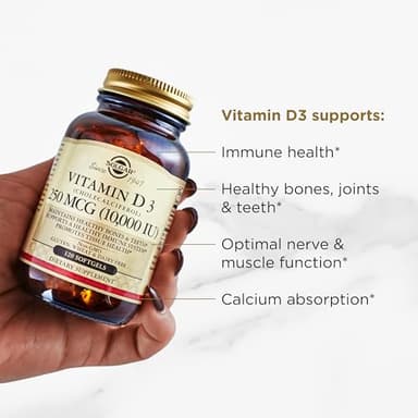 Solgar Vitamin D3 (Cholecalciferol) 250 MCG (10,000 IU), 120 Softgels - Helps Maintain Healthy Bones & Teeth - Immune System Support - Non GMO, Gluten/ Dairy Free - 120 Servings - Image 4