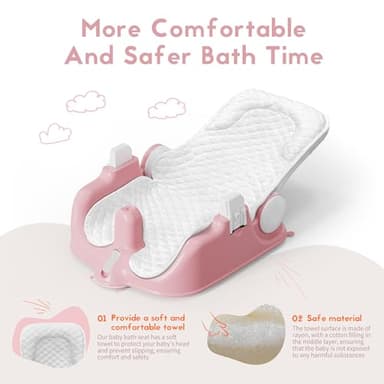 BabyBond Baby Bath Seat with Sitting & Lying 2 Modes, 3-Speed Adjustment, Powerful Suction Cups, Infant Bathtub Chair with Soft and Comfortable Towel, Folding and Hanging - Image 3