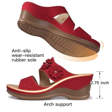 TEMOFON Women Wedge Sandals Dressy: Casual Sandal Woman Red Size 8 - Comfortable Arch Support Platform - Summer Orthopedic Sandals Shoes - Image 5