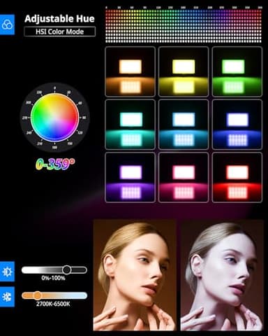 UBeesize 2-Pack RGB Photography Lighting, Studio Lights with Adjustable Tripod Stand and Ball Head, Video Light for Video Recording, Live Streaming, Makeup - Image 2