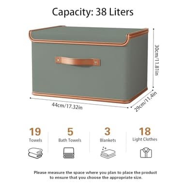 Tuza 2 Pack Storage Bins with Lids, Collapsible Closet Organizer Container, Fabric Organizer Box with Handles, Decorative Storage Boxes with Lids for Organizing Clothes, Blanket, Grey, Large - Image 2