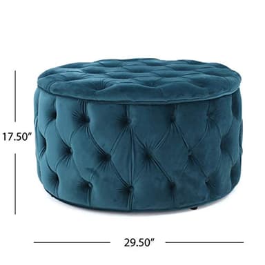 Christopher Knight Home Zelfa Velvet Ottoman, Dark Teal, Round - Image 3