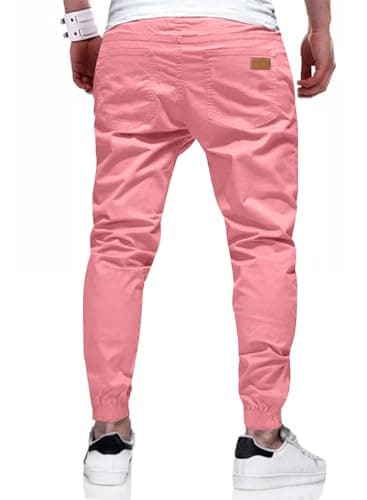 JMIERR Mens Casual Joggers Pants - Cotton Drawstring Chino Cargo Pants Twill Track Jogging Sweatpants with Pockets, M, Peach Blossom - Image 3