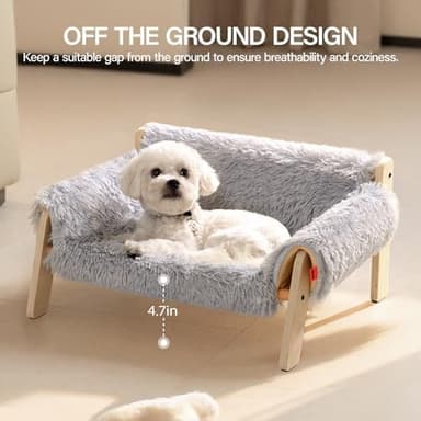 MEWOOFUN Cat Couch Bed, Pet Sofa for Indoor Cats Wooden Indoor Elevated Cat Beds with Removable Mattress Cover Suitable for Kitty, Puppy or Small Animal (Grey, Medium - Image 6