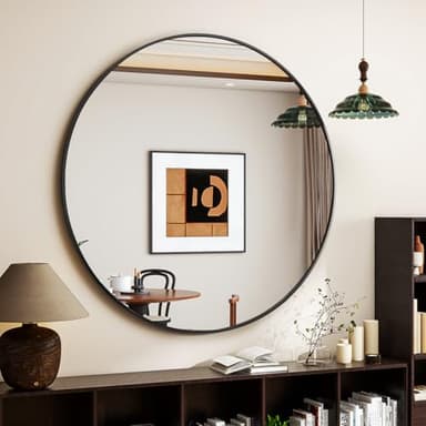 VETROVUE Black Round Mirror, 30 Inch Circle Bathroom Mirror with Metal Frame, Wall-Mounted for Entryway, Bathroom, Vanity, Living Room - Image 6