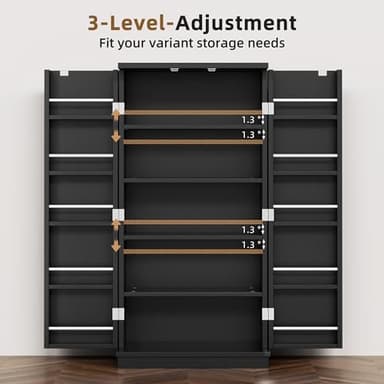 Shintenchi Kitchen Pantry Cabinet,5 - Layer Storage Cupboard with Adjustable Shelves for Organizing and Storing Food Items,47'' Versatile Buffet Sideboard for Kitchen, Bathroom and Laundry,Black - Image 7